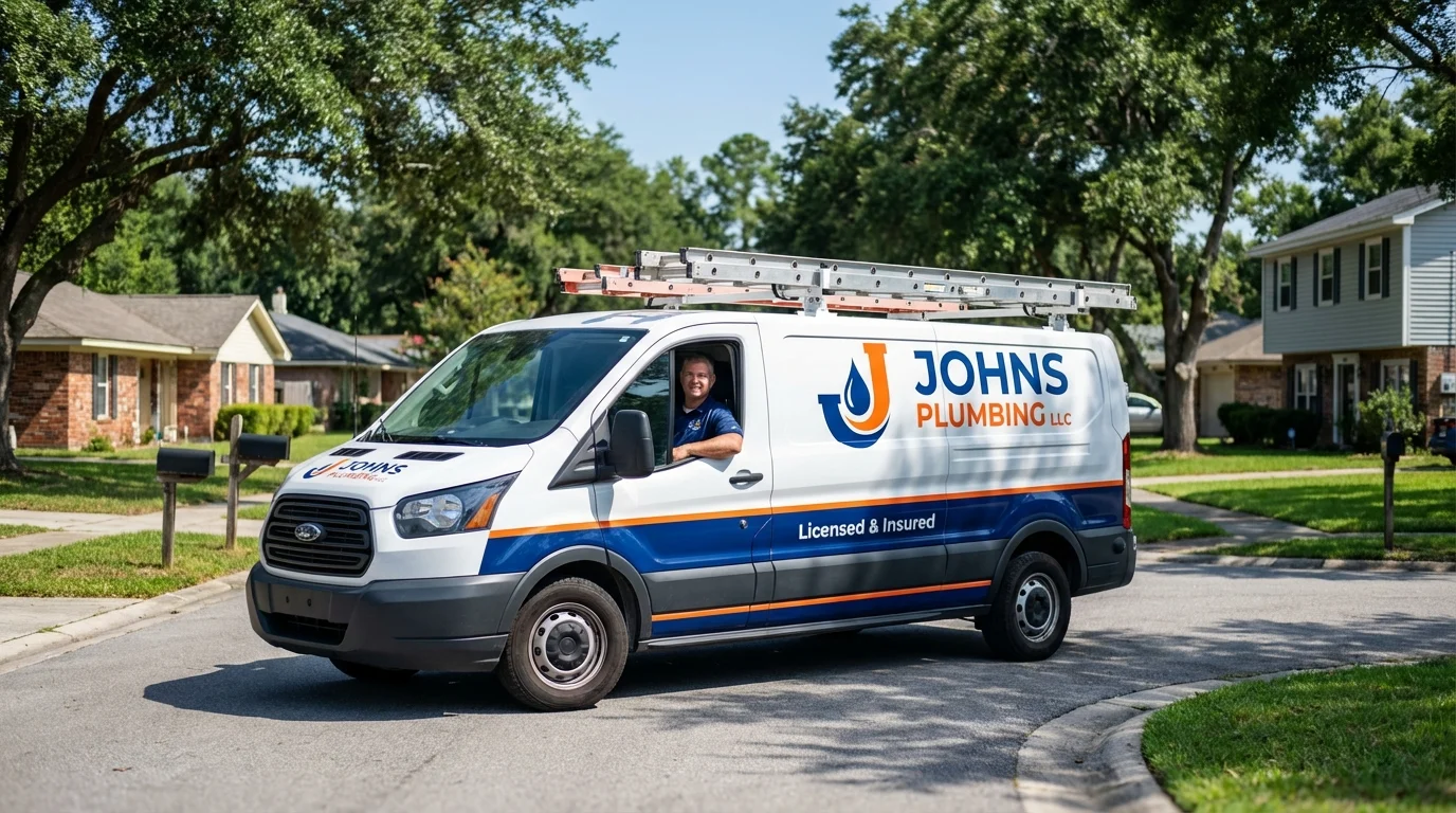 Johns Plumbing LLC service van in Grand Island, NY