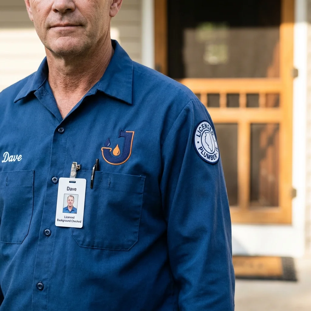 Licensed plumber showing ID badge in Grand Island, NY