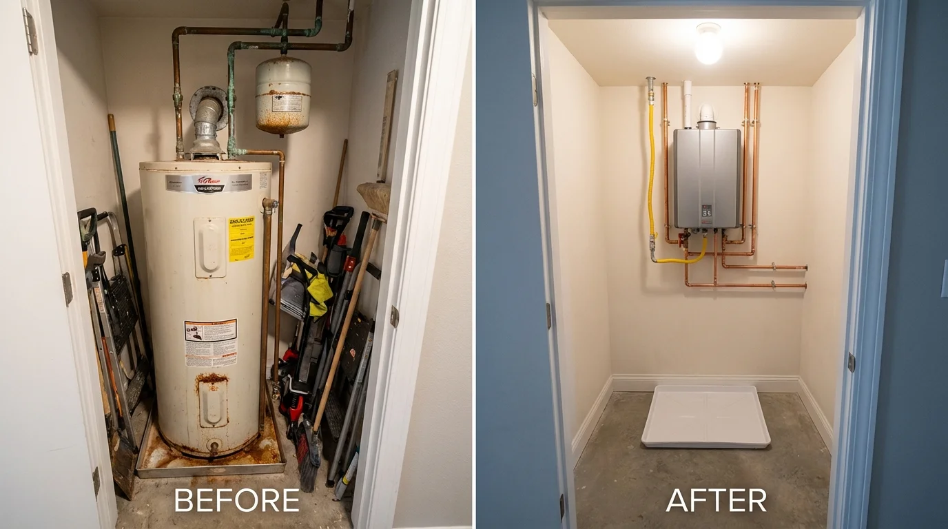 Tank water heater versus wall-mounted tankless unit comparison for Grand Island, NY homeowners