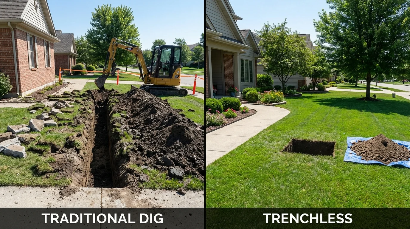 Trenchless sewer repair with minimal yard damage versus traditional excavation in Grand Island, NY